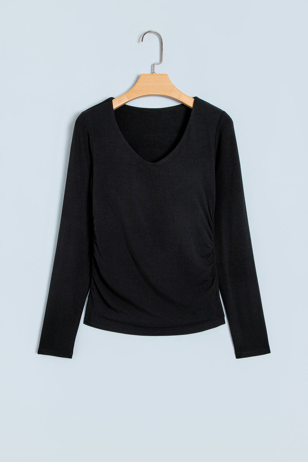 Slim-Fit V-Neck Long-Sleeve Top with Built-In Bra