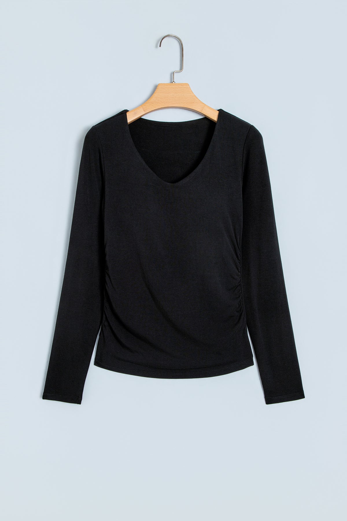 Slim-Fit V-Neck Long-Sleeve Top with Built-In Bra
