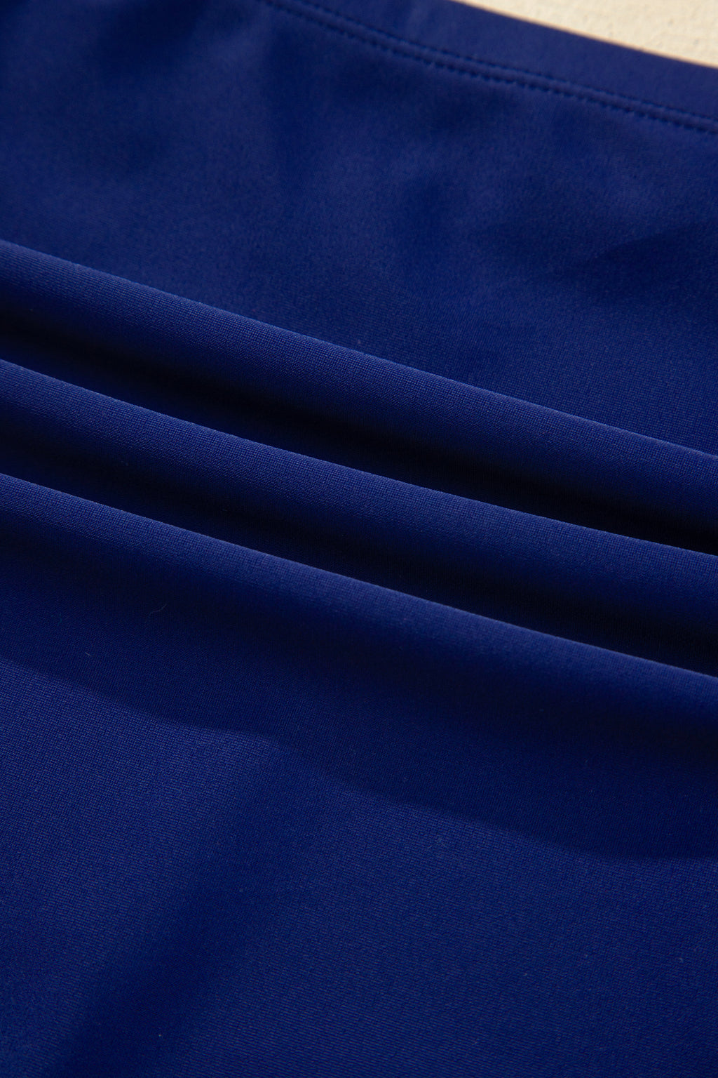 Dark Blue Shell Stitched Trim V Neck Textured Mix and Match High Waist Bikinis
