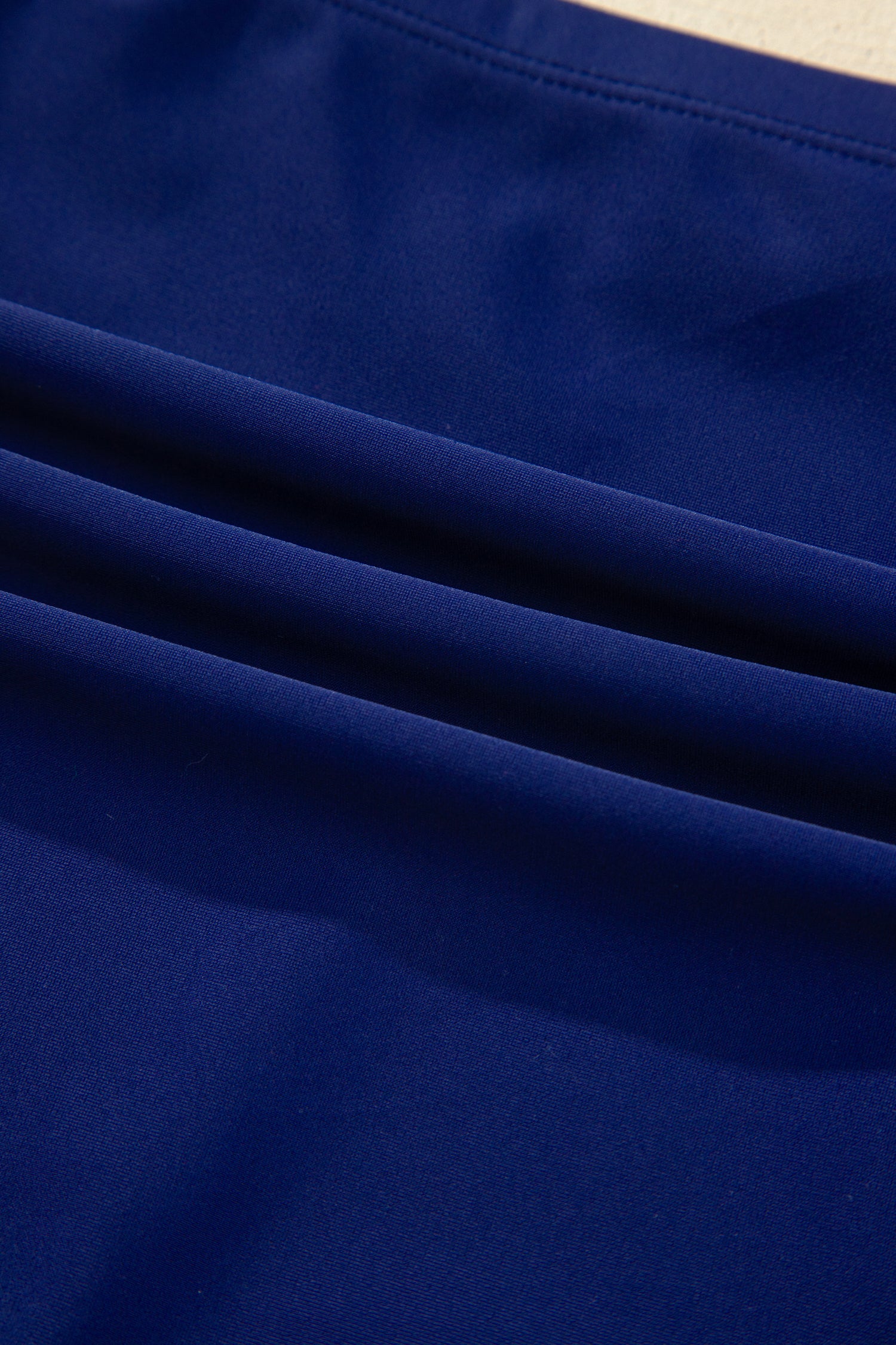 Dark Blue Shell Stitched Trim V Neck Textured Mix and Match High Waist Bikinis
