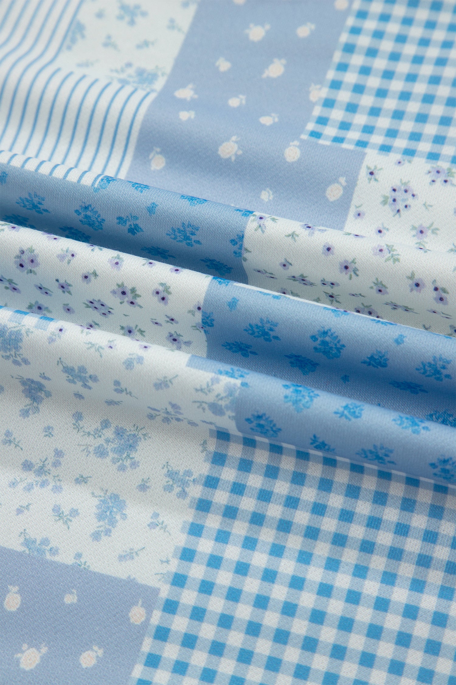 Green Patchwork Floral Print Drop Shoulder Baggy Pullover Drawstring Shorts Set