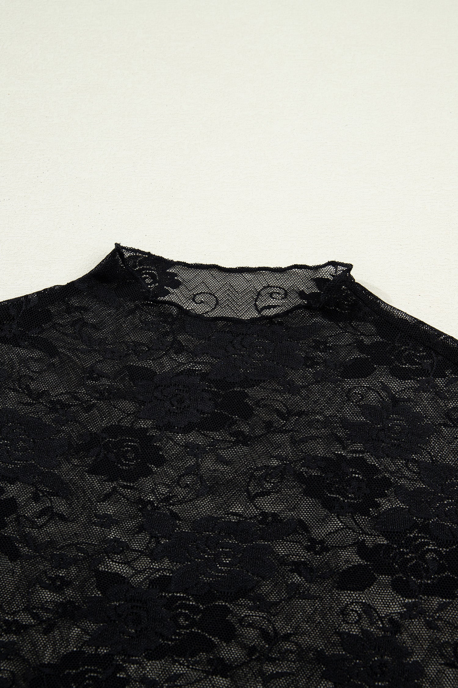 Black Floral Lace Mesh Short Sleeve Sheer Top