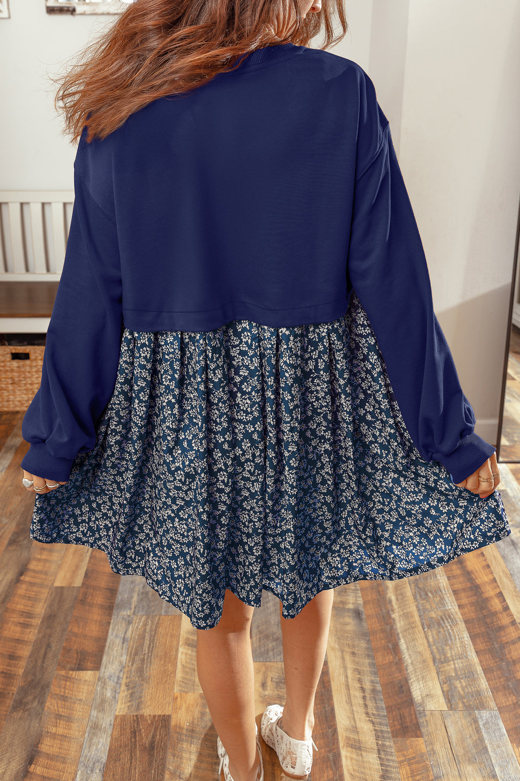 Mallard Print 2-in-1 Long-Sleeve Mini Dress