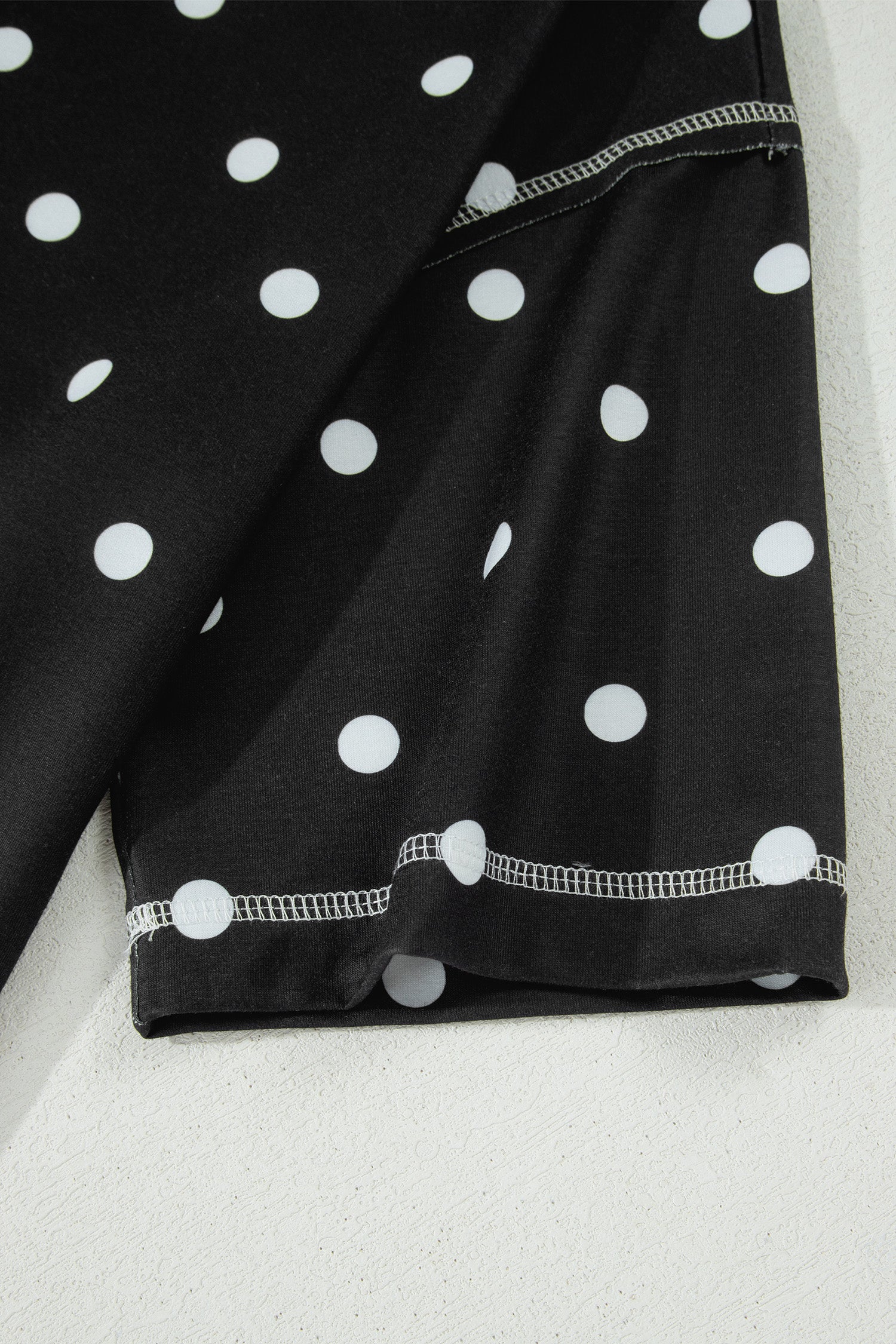 White Exposed Seam Detail Polka Dot Loose Tee Drawstring Shorts Set