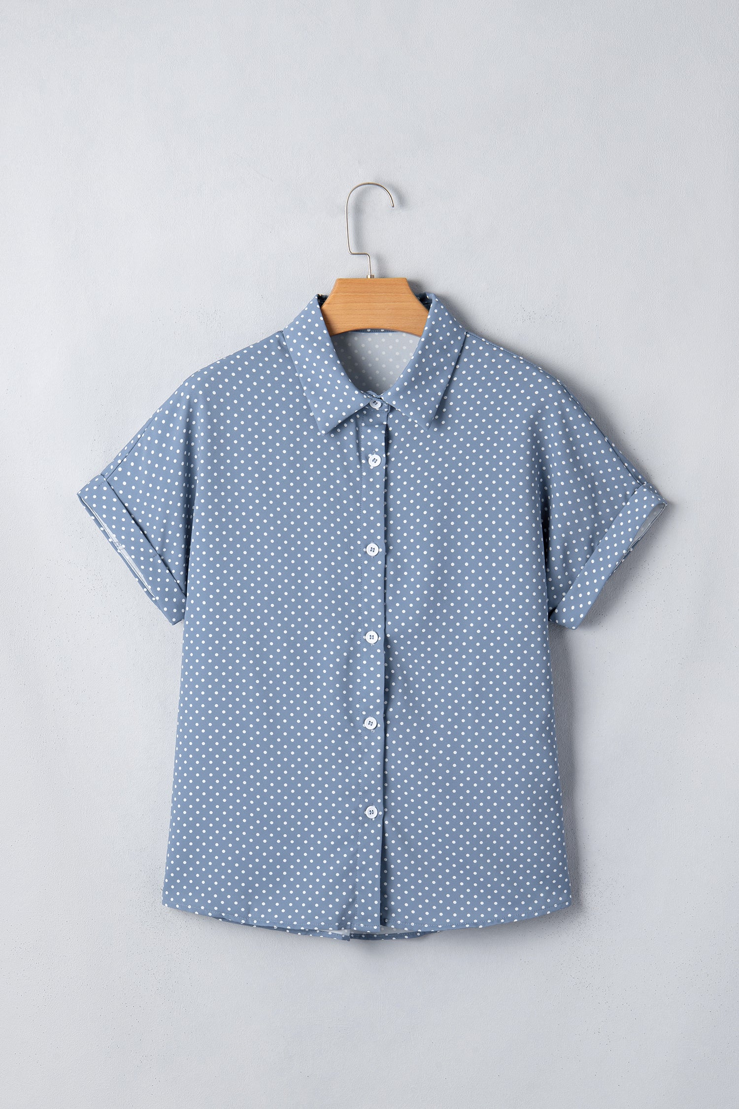Khaki Dotted Print Cuffed Short Sleeve Shirt