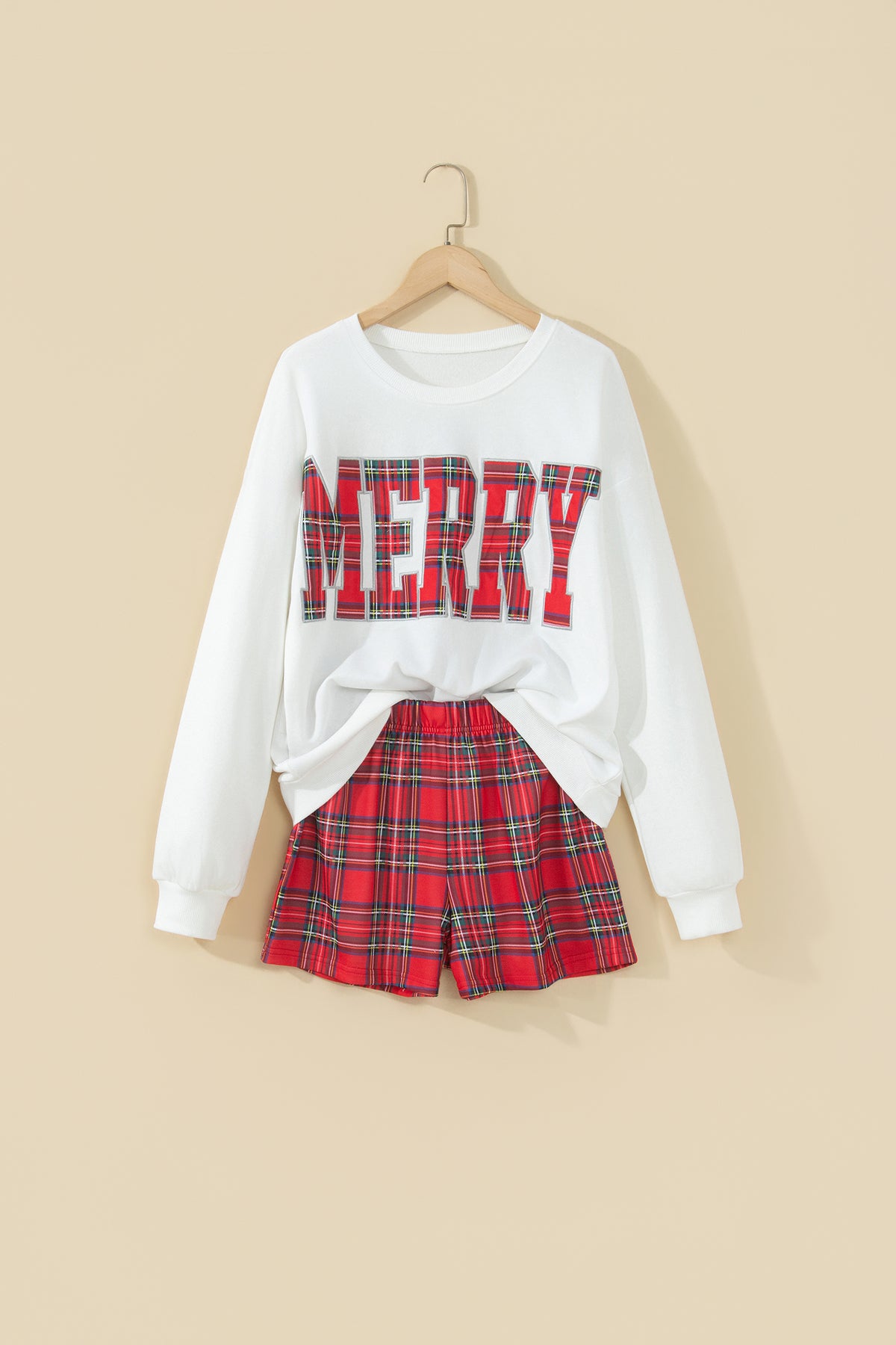 MERRY Graphic Sweatshirt and Plaid Shorts Set