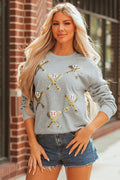 Gray Sequin Baseball Game Day Graphic Casual Sweatshirt