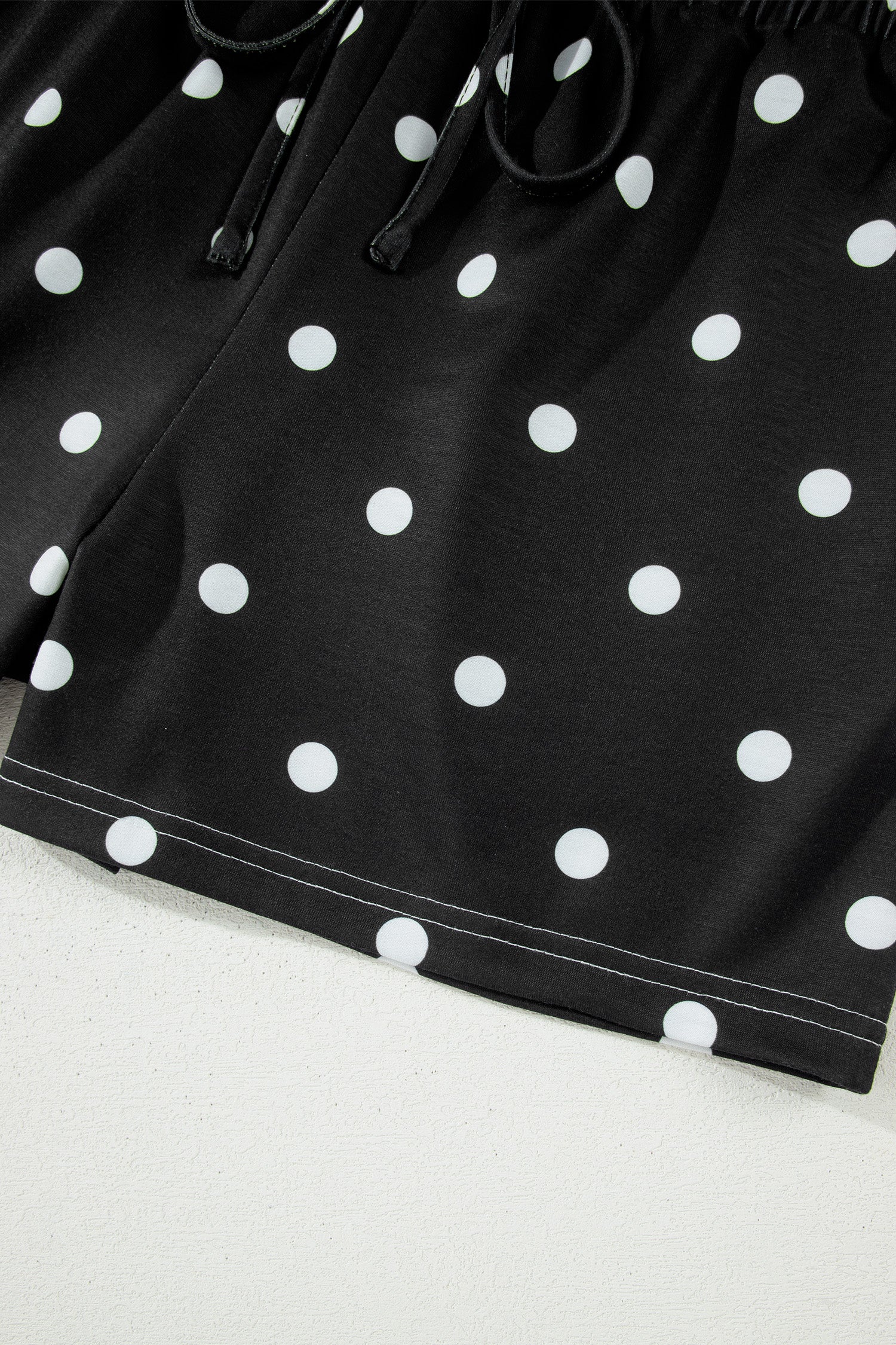 White Exposed Seam Detail Polka Dot Loose Tee Drawstring Shorts Set