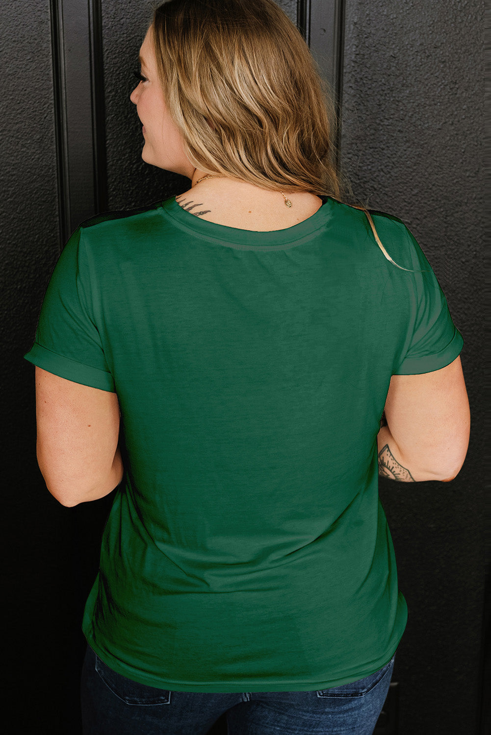Dark Green Faux Patchwork Mallard Duck Plus Size Graphic Tee