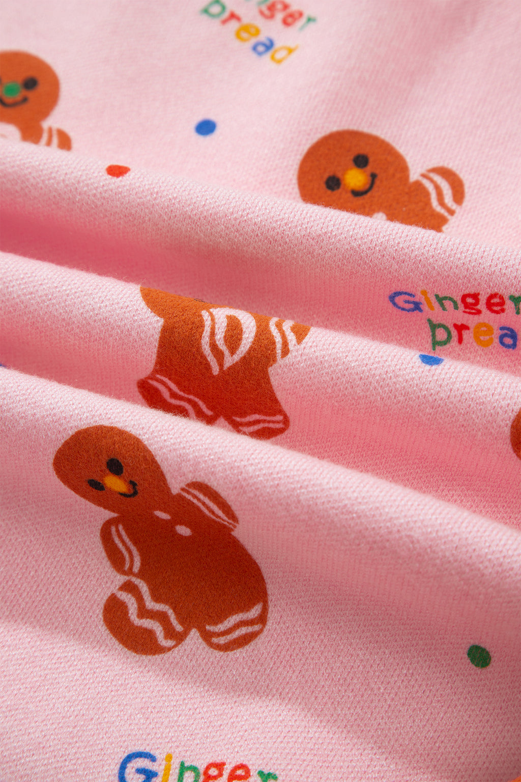 Pink Festive Gingerbread Pattern Long Sleeve Round Neck Sweater