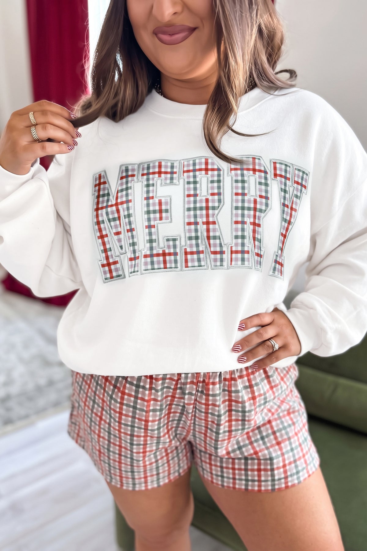 Plus Size MERRY Plaid Letter Christmas Sweatshirt