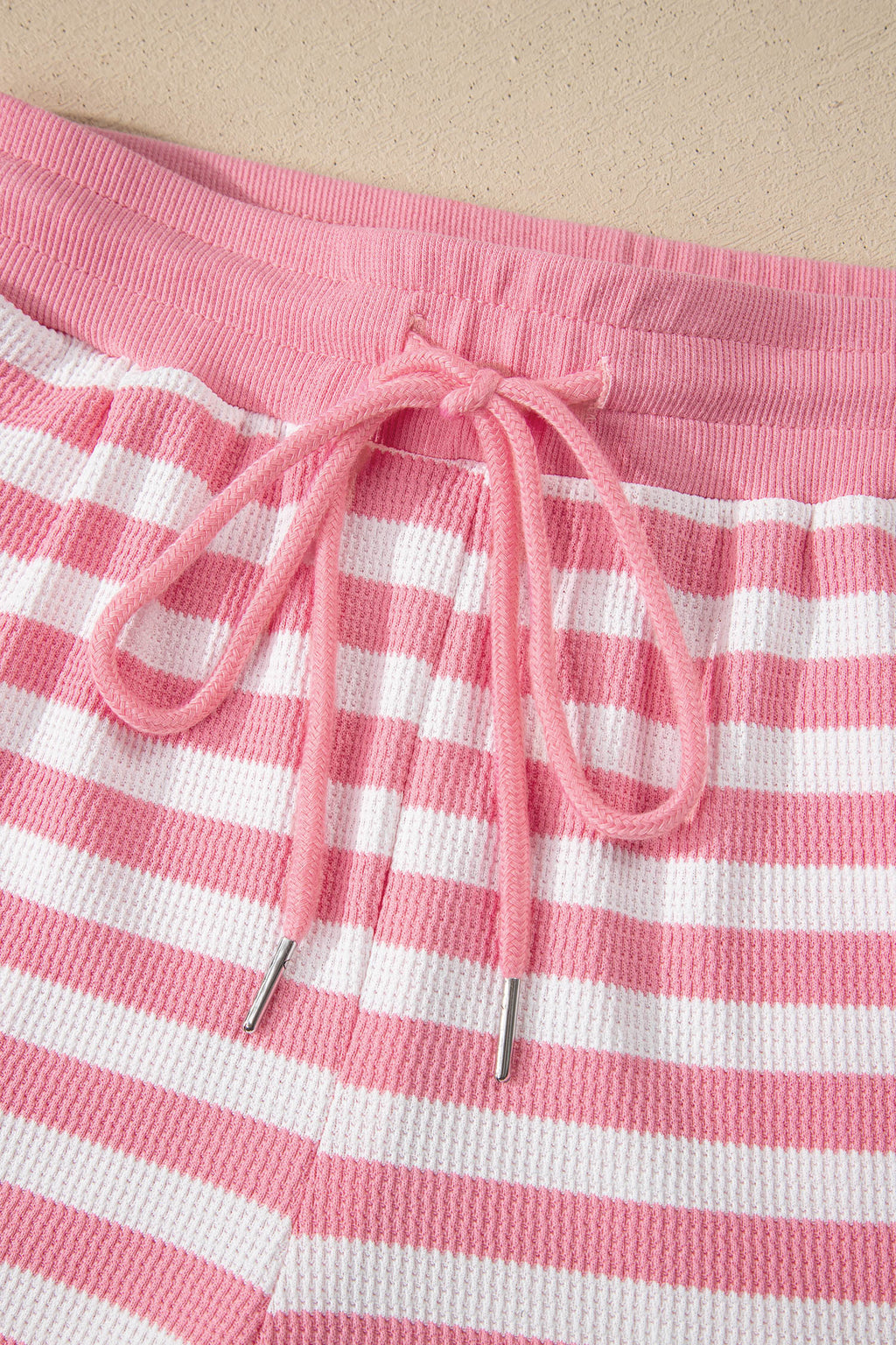 Red Stripe Puff Short Sleeve T Shirt Matching Shorts Set