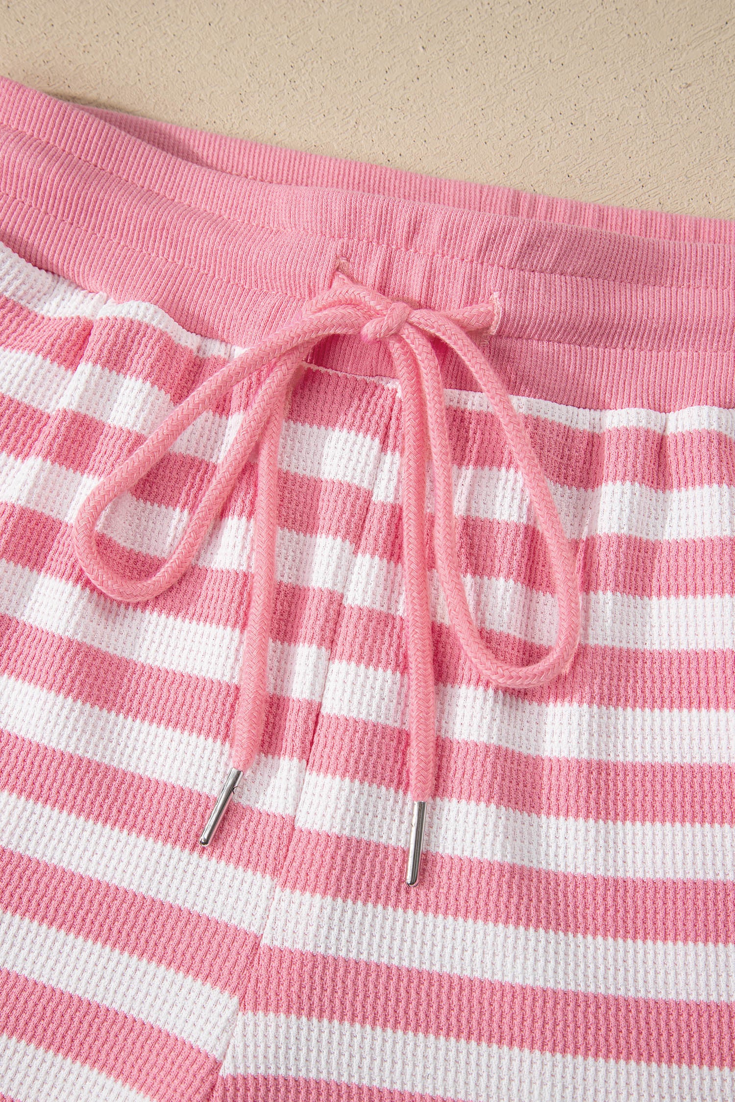 Red Stripe Puff Short Sleeve T Shirt Matching Shorts Set