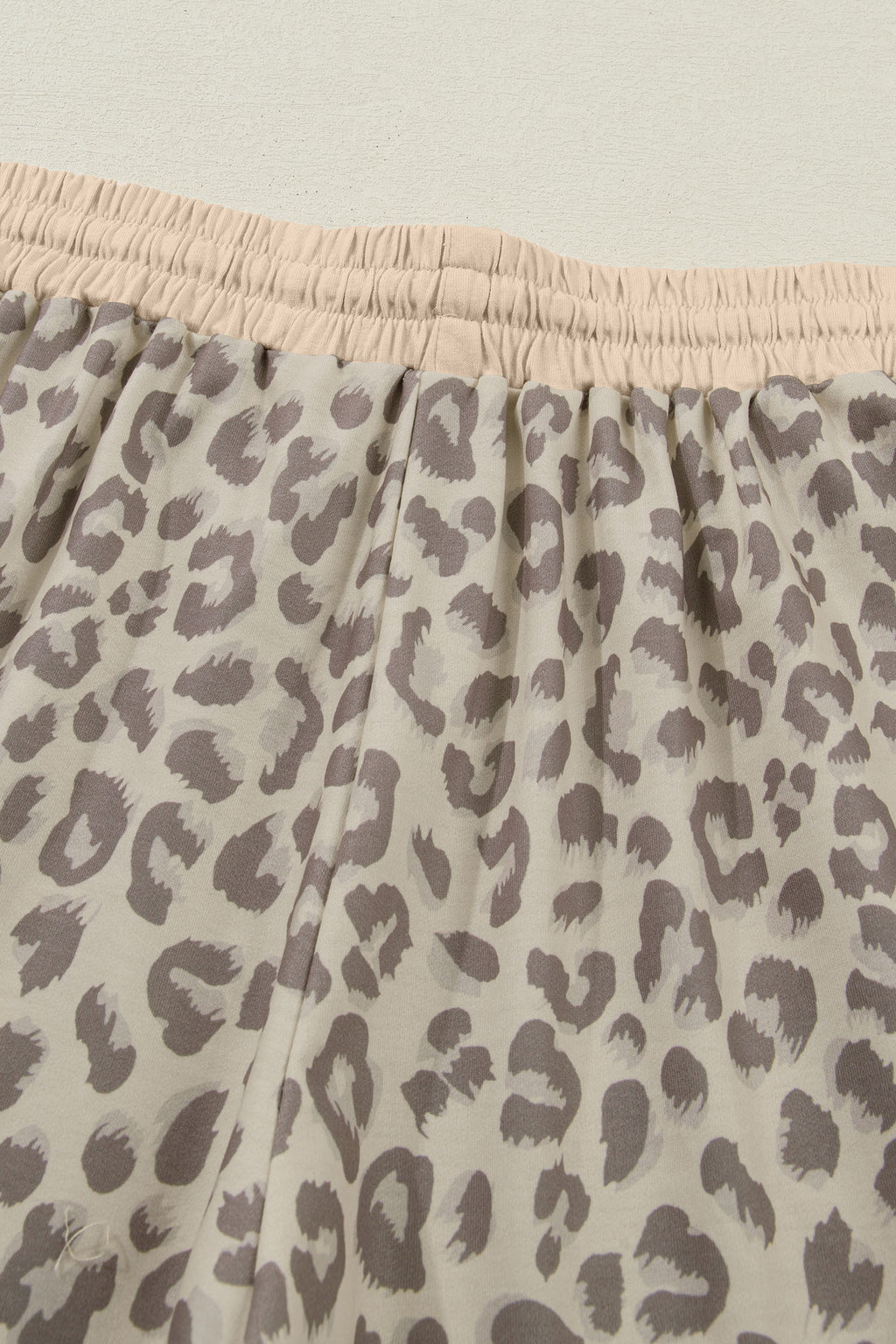 Khaki V Neck Collar Leopard Printed 2pcs Short Set