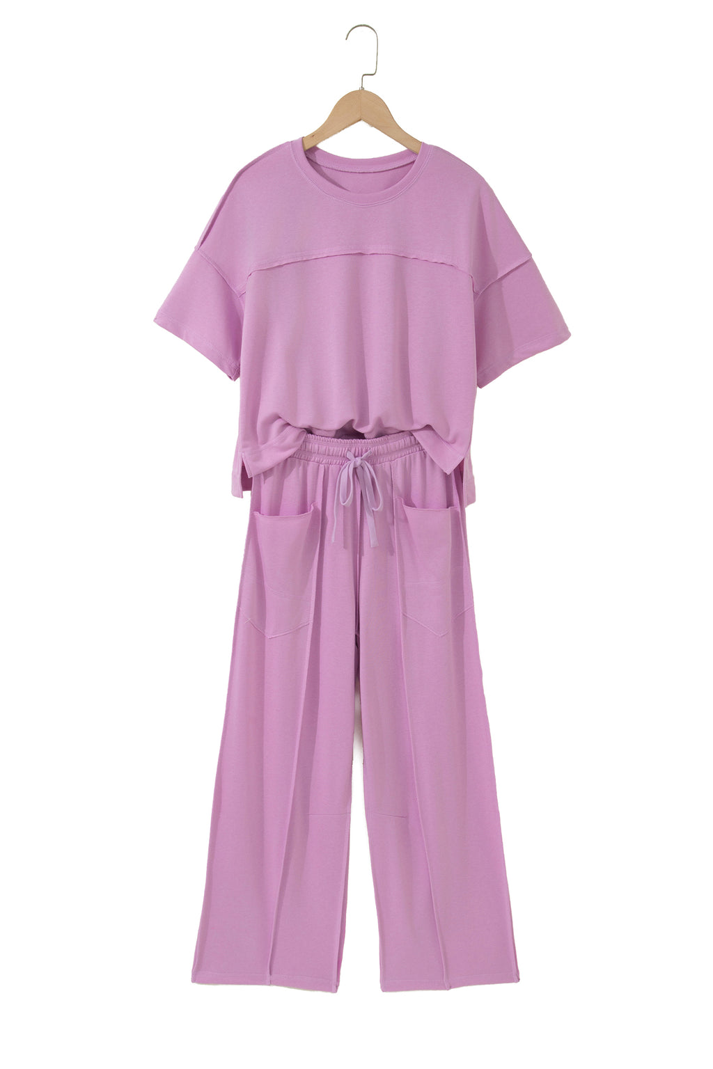 Rose Red Drop Shoulder Boxy Tee and Barrel Pants Set