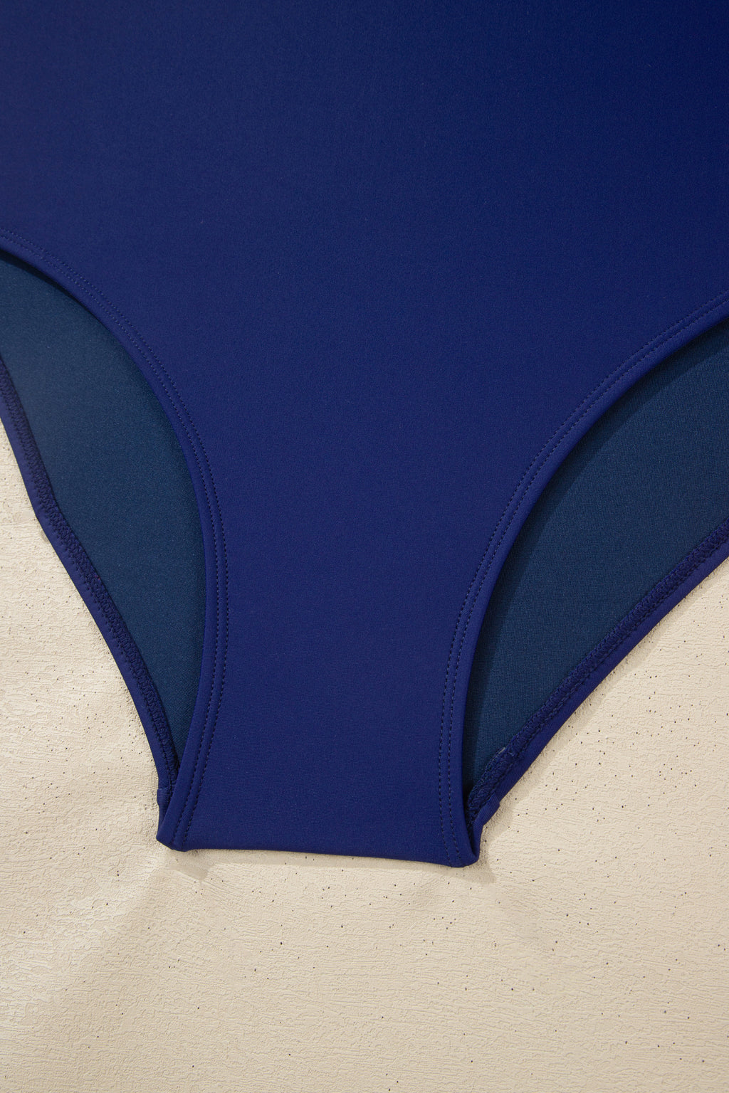 Dark Blue Shell Stitched Trim V Neck Textured Mix and Match High Waist Bikinis