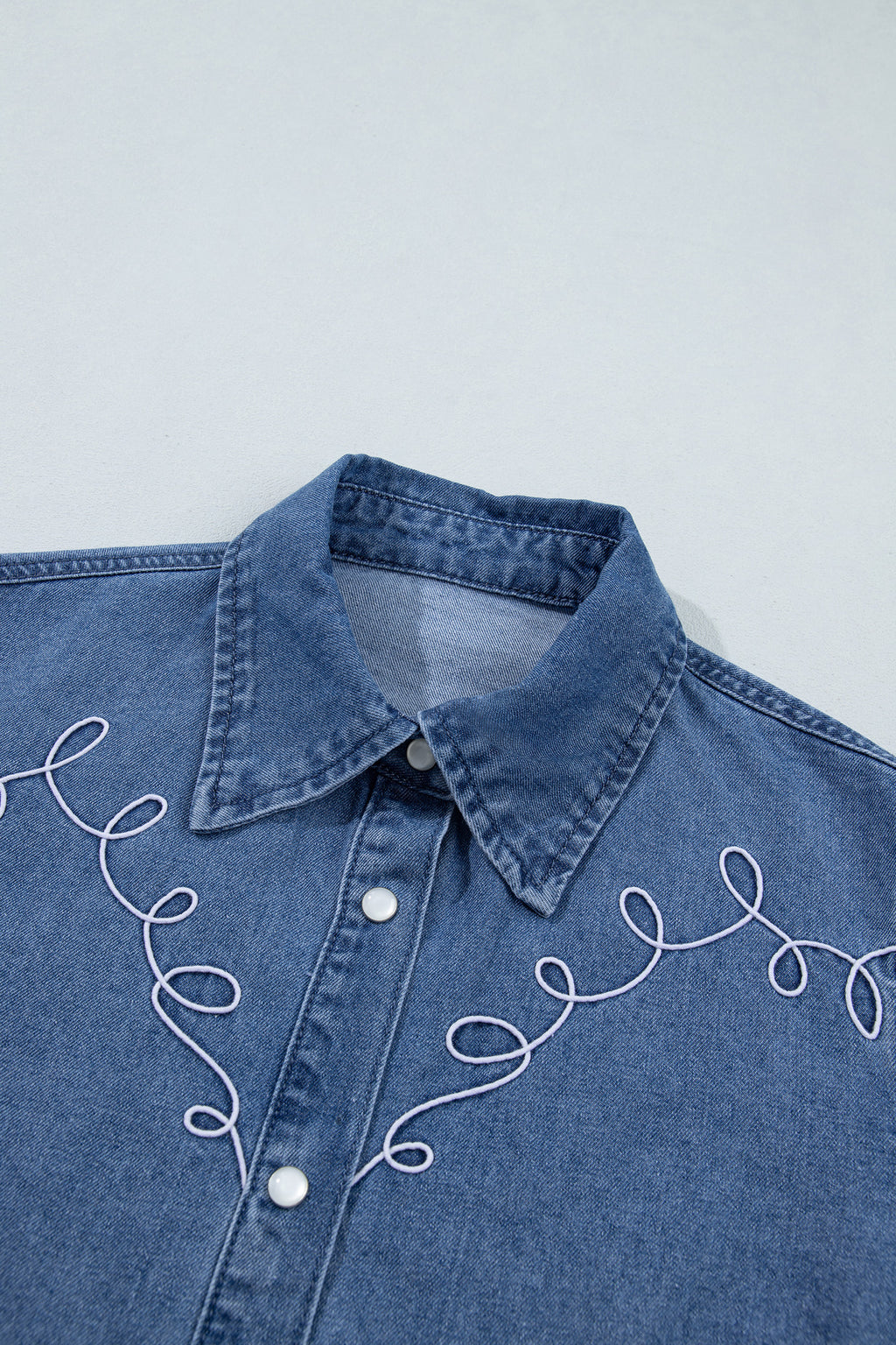 Dusk Blue Western Embroidered Collar Long Sleeve Denim Shirt