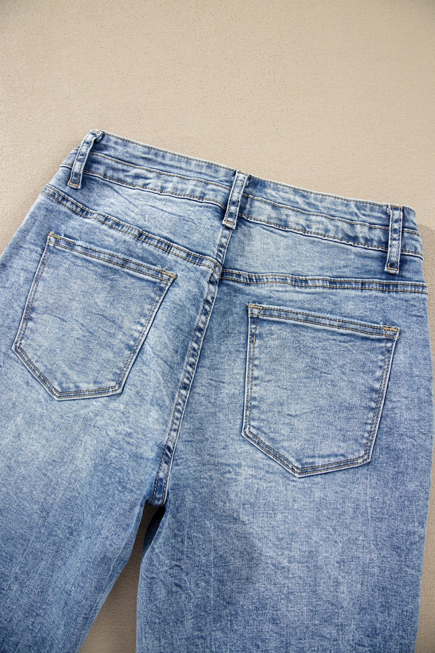 Sail Blue Acid Wash Pocket Detail Flare Jeans