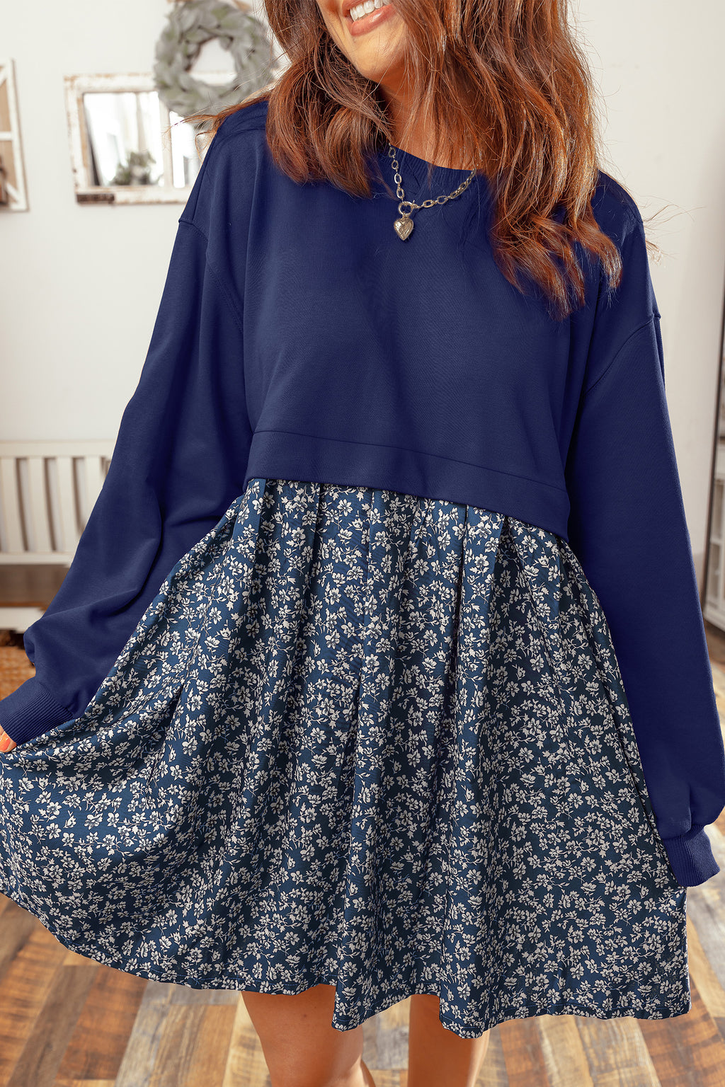 Mallard Print 2-in-1 Long-Sleeve Mini Dress