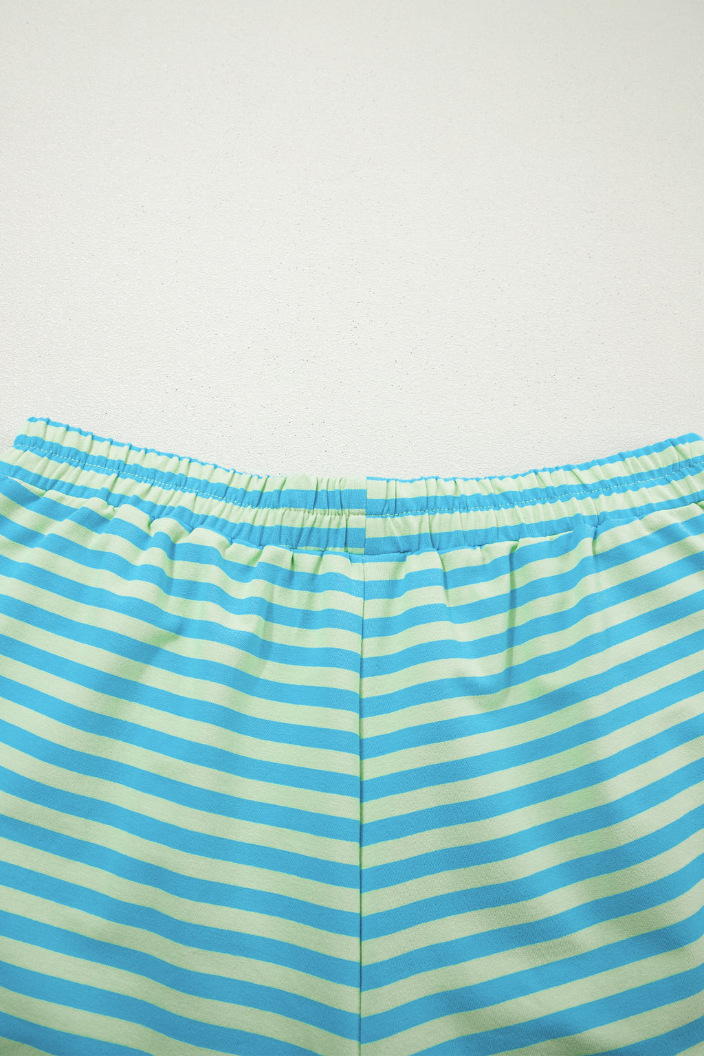 Green Stripe Color Block Detail Long Sleeve Pullover Elastic Waist Pull On Shorts 2pcs Set