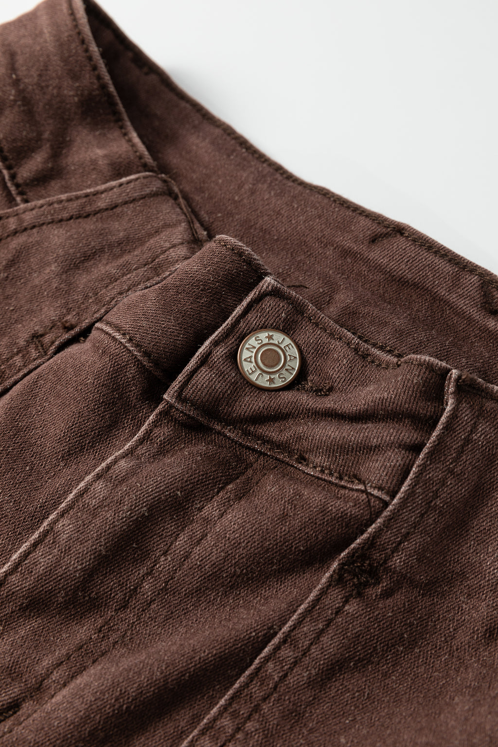 Dark Brown Retro Washed Patch Pocket Loose Jeans