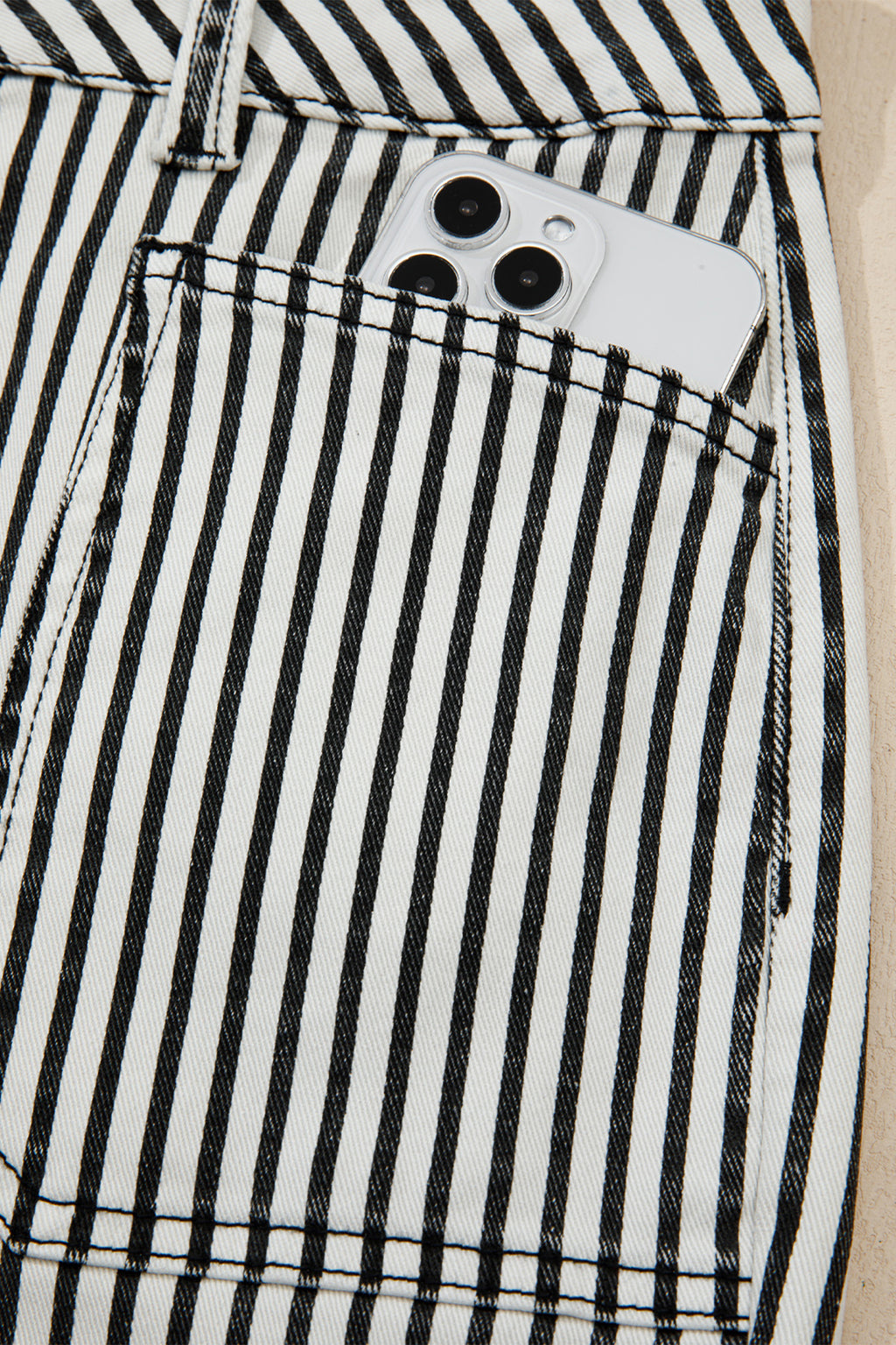 Black Stripe Patch Pocket High Waist Shift Denim Jeans