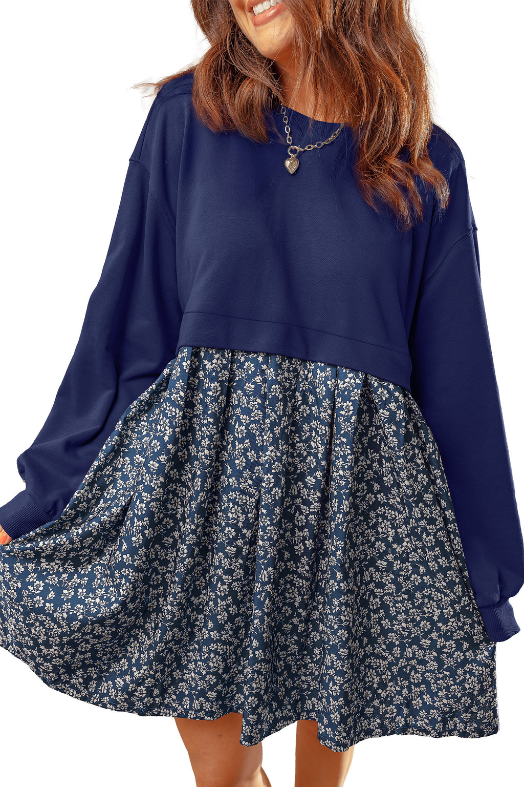 Mallard Print 2-in-1 Long-Sleeve Mini Dress