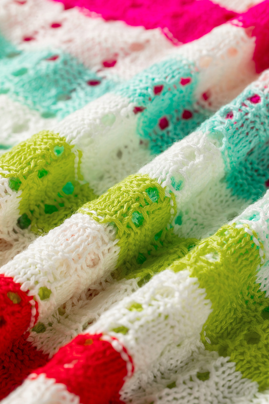 Multicolour Striped Eyelet Knit V Neck Sweater Tee