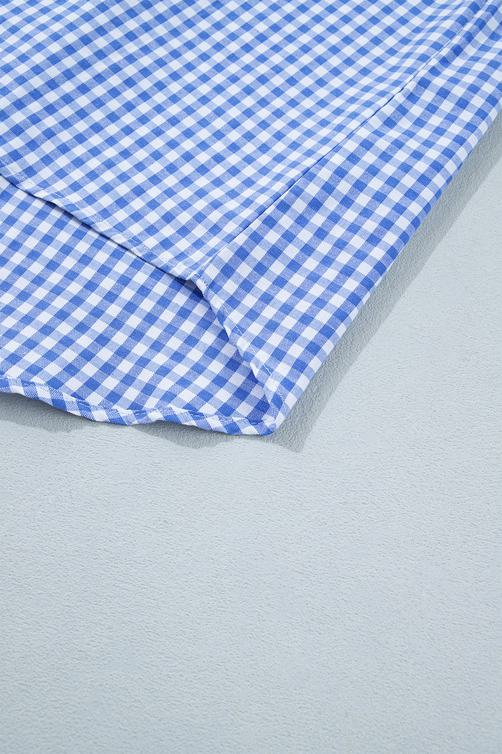 Sky Blue Summer Plaid V Neck Puff Sleeve Blouse