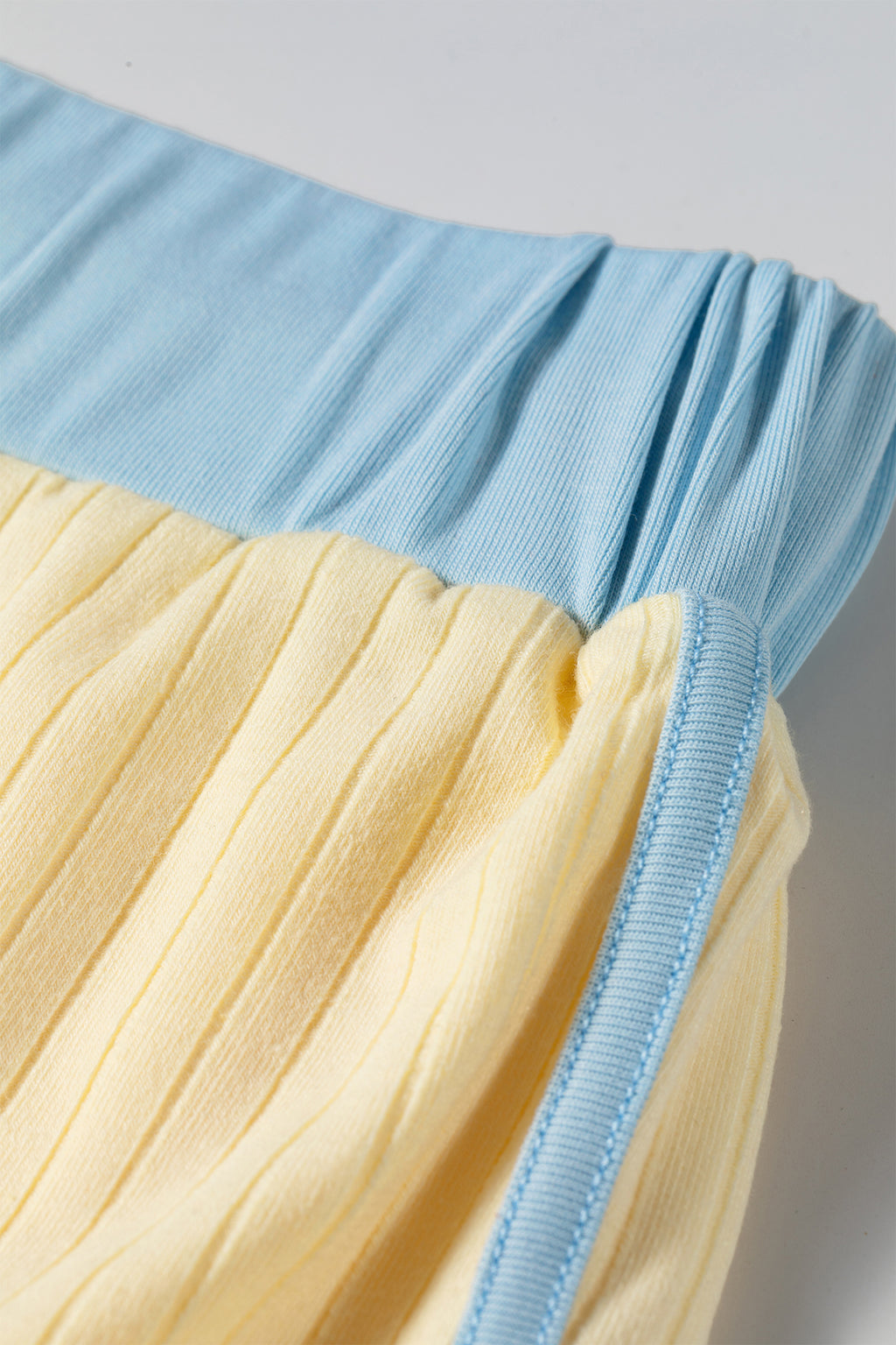 Yellow Ribbed Knit Color Block Trim Tee and Drawstring Skirt Set