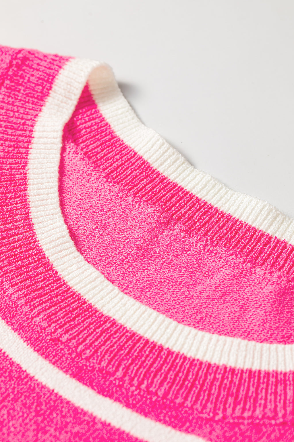 Rose Stripe Double Ruffle Short Sleeve Lightweight Knit Sweater