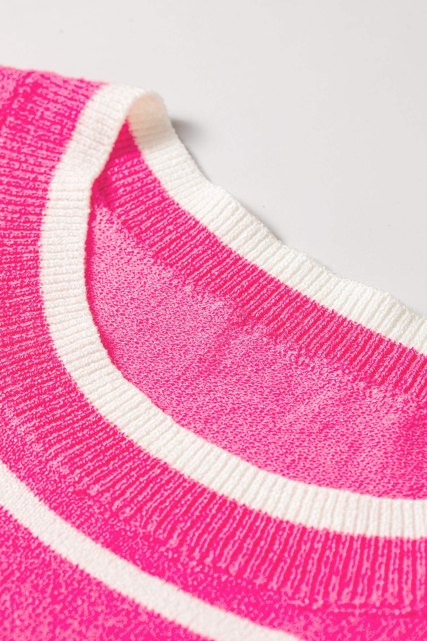 Rose Stripe Double Ruffle Short Sleeve Lightweight Knit Sweater