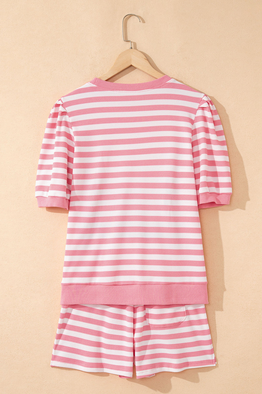 Red Stripe Puff Short Sleeve T Shirt Matching Shorts Set