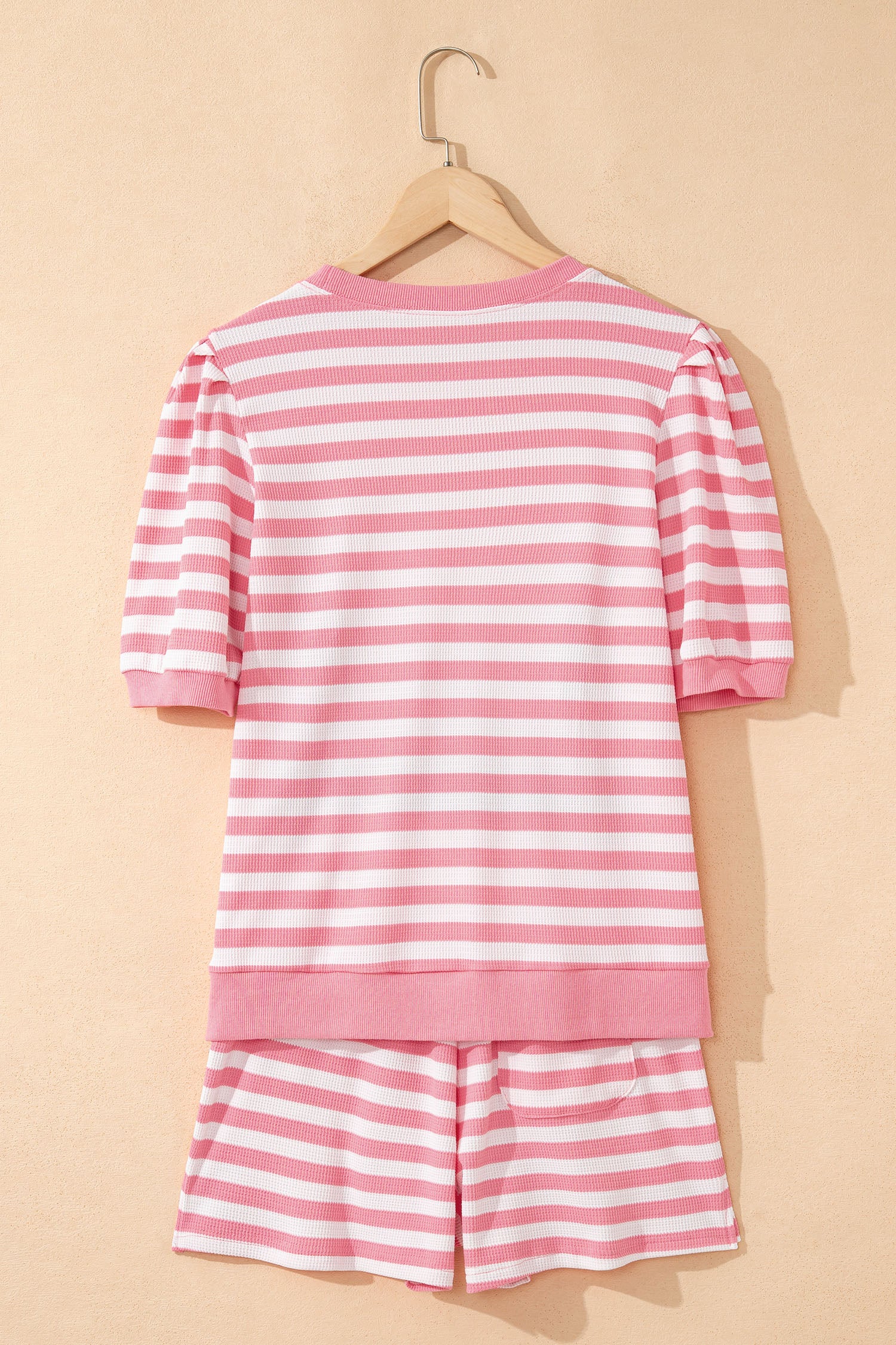 Red Stripe Puff Short Sleeve T Shirt Matching Shorts Set