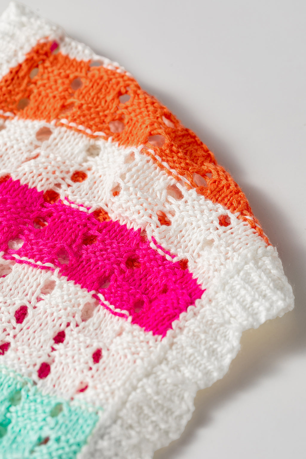 Multicolour Striped Eyelet Knit V Neck Sweater Tee