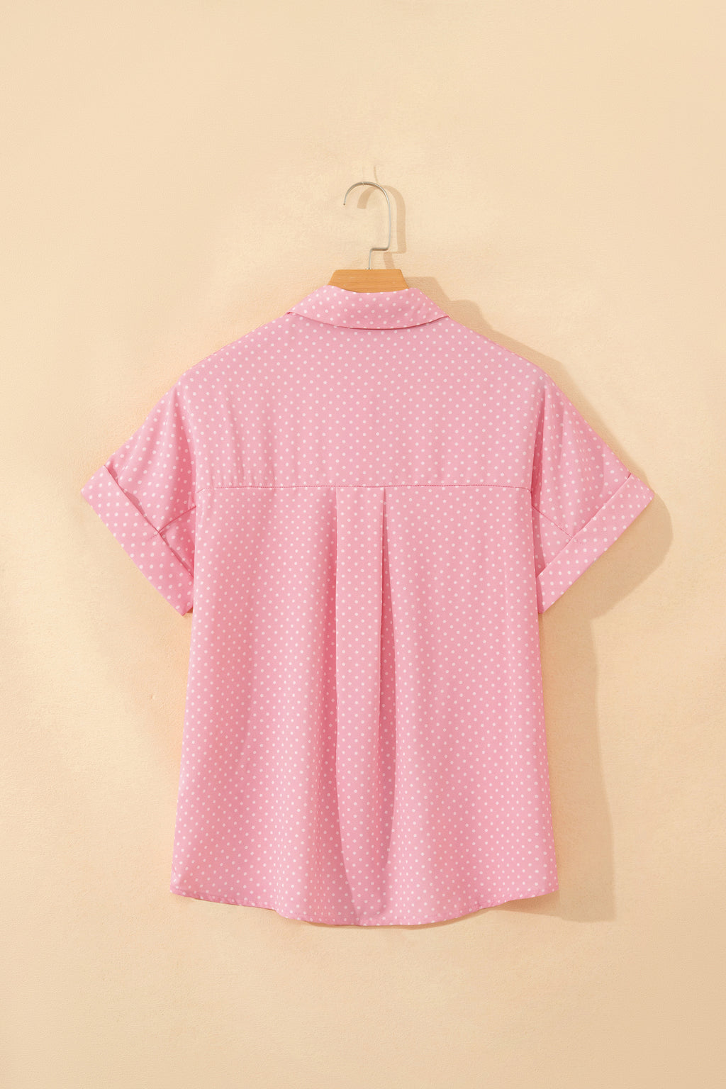 Khaki Dotted Print Cuffed Short Sleeve Shirt