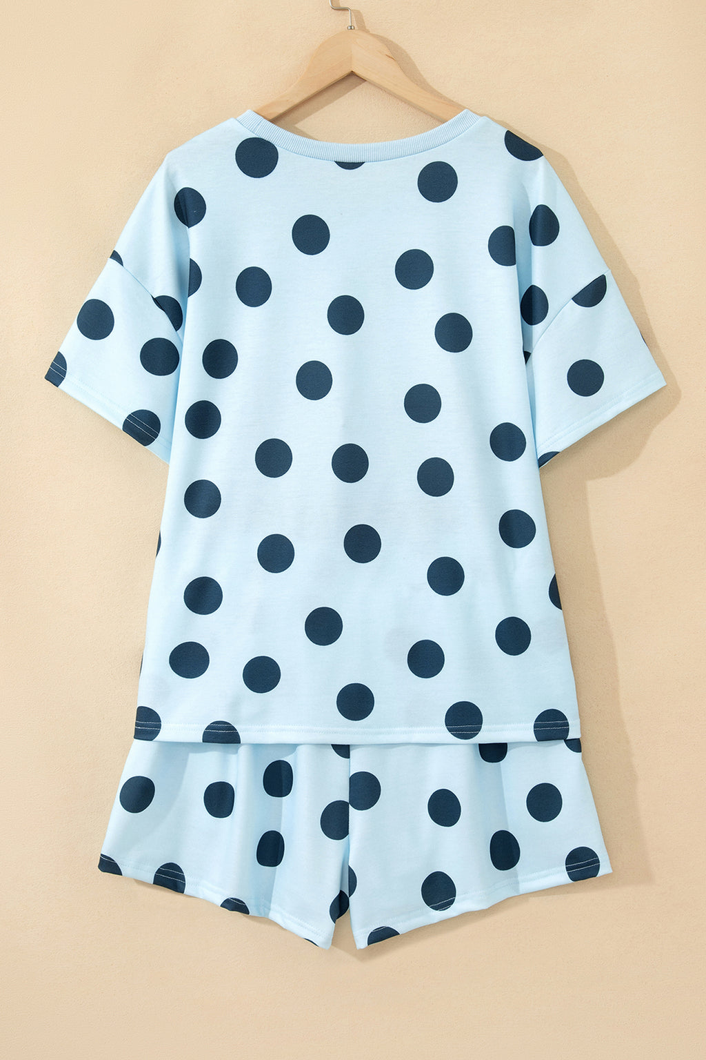 Pink Polka Dot Print Loose Tee Drawstring Elastic Waist Short Set
