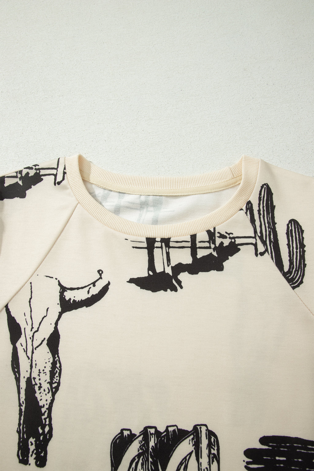 Beige Retro Western Print T Shirt