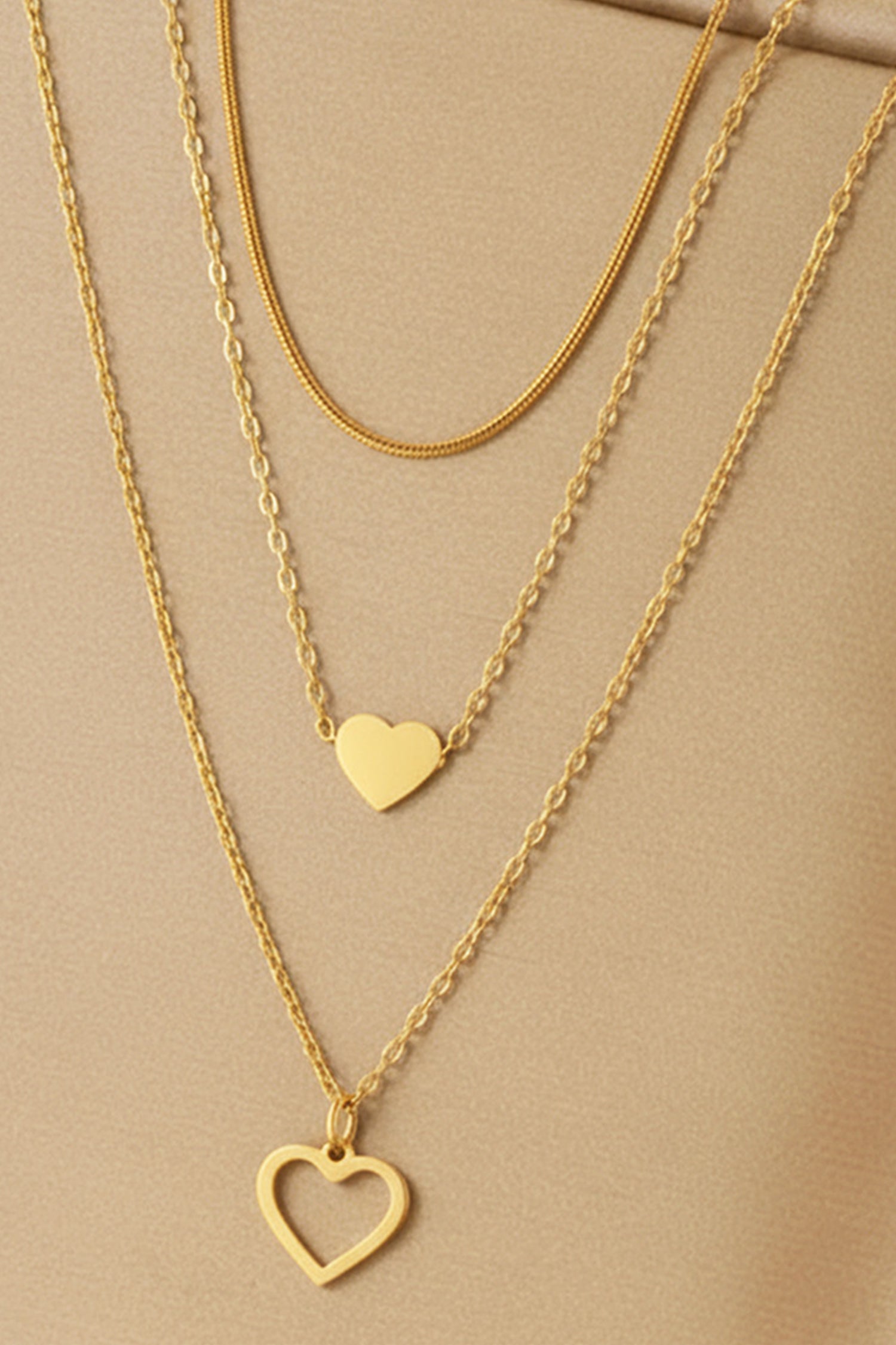 Gold Plated Triple Layered Heart Necklace Set
