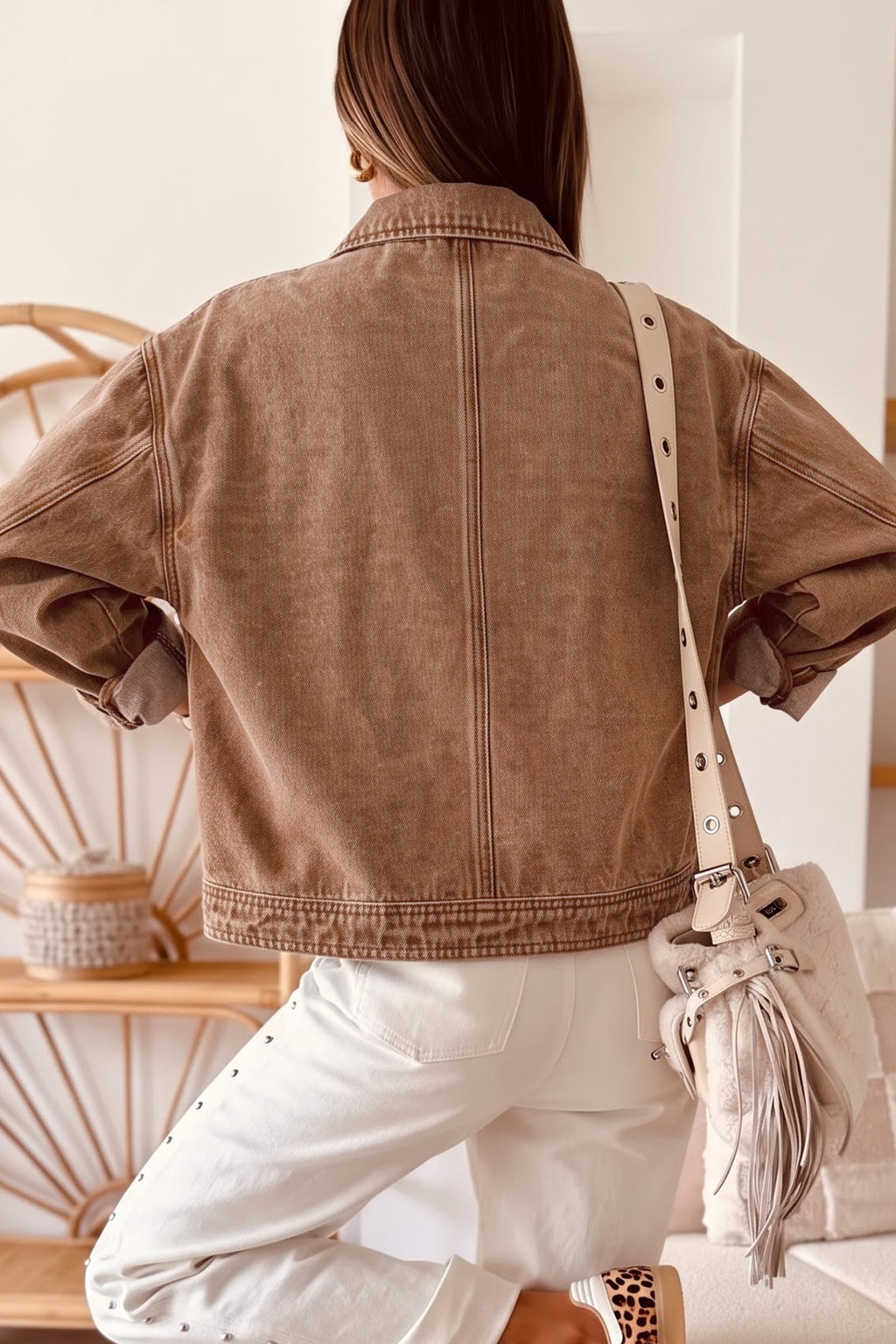 Studded Zip-Up Denim Jacket with Rivet Pockets