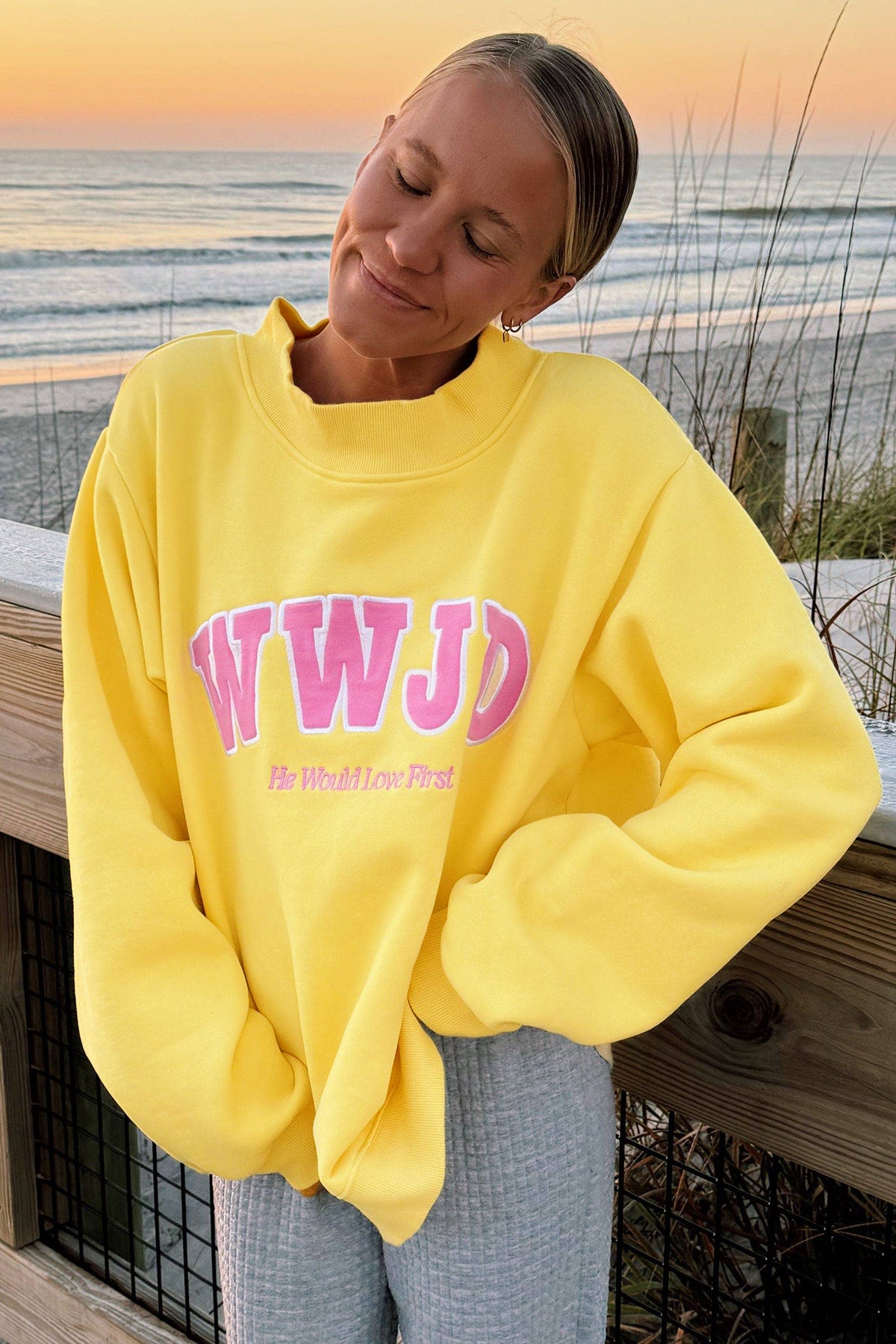 WWJD Embroidered Mock Neck Sweatshirt