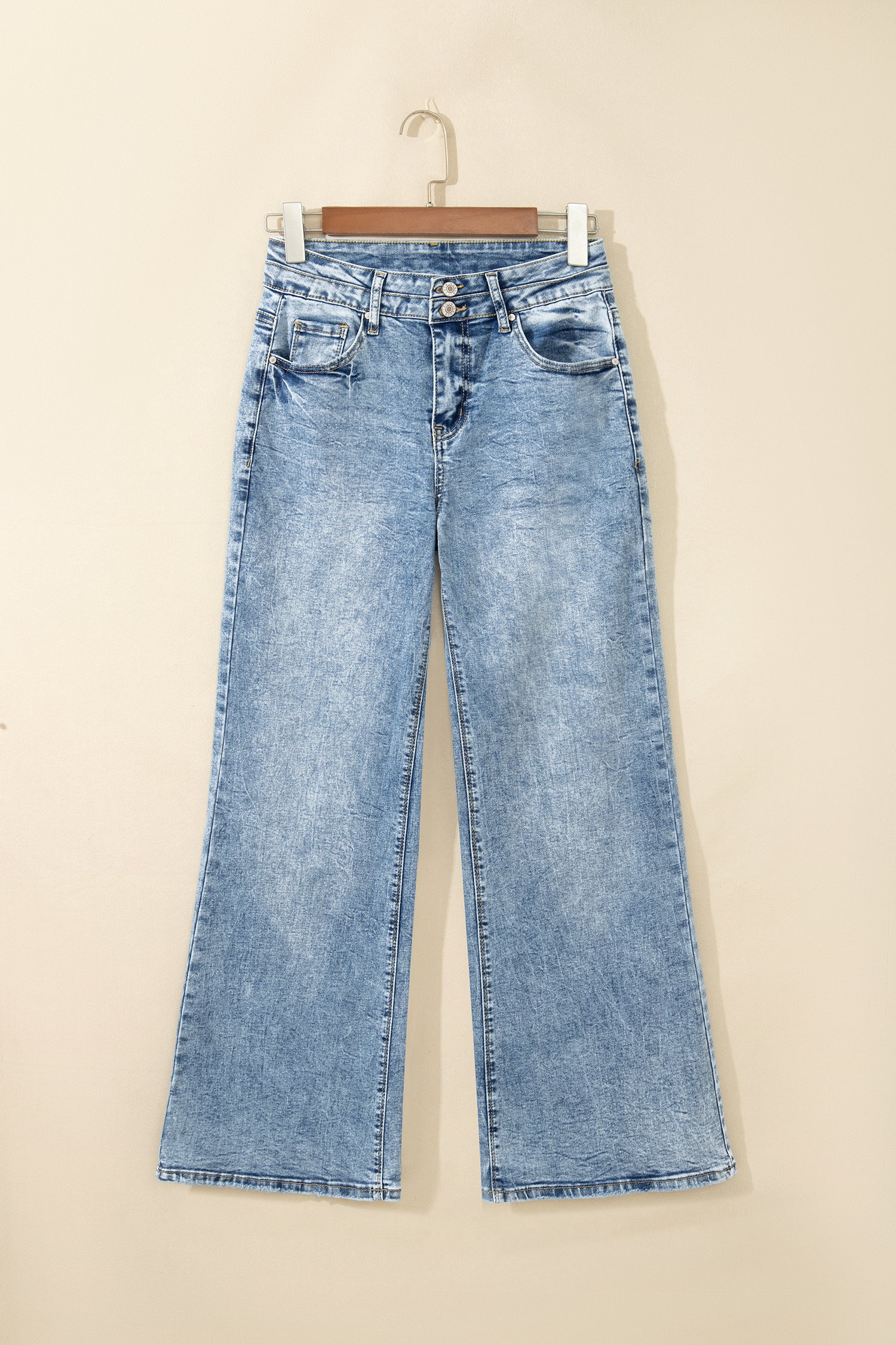 Sail Blue Acid Wash Pocket Detail Flare Jeans