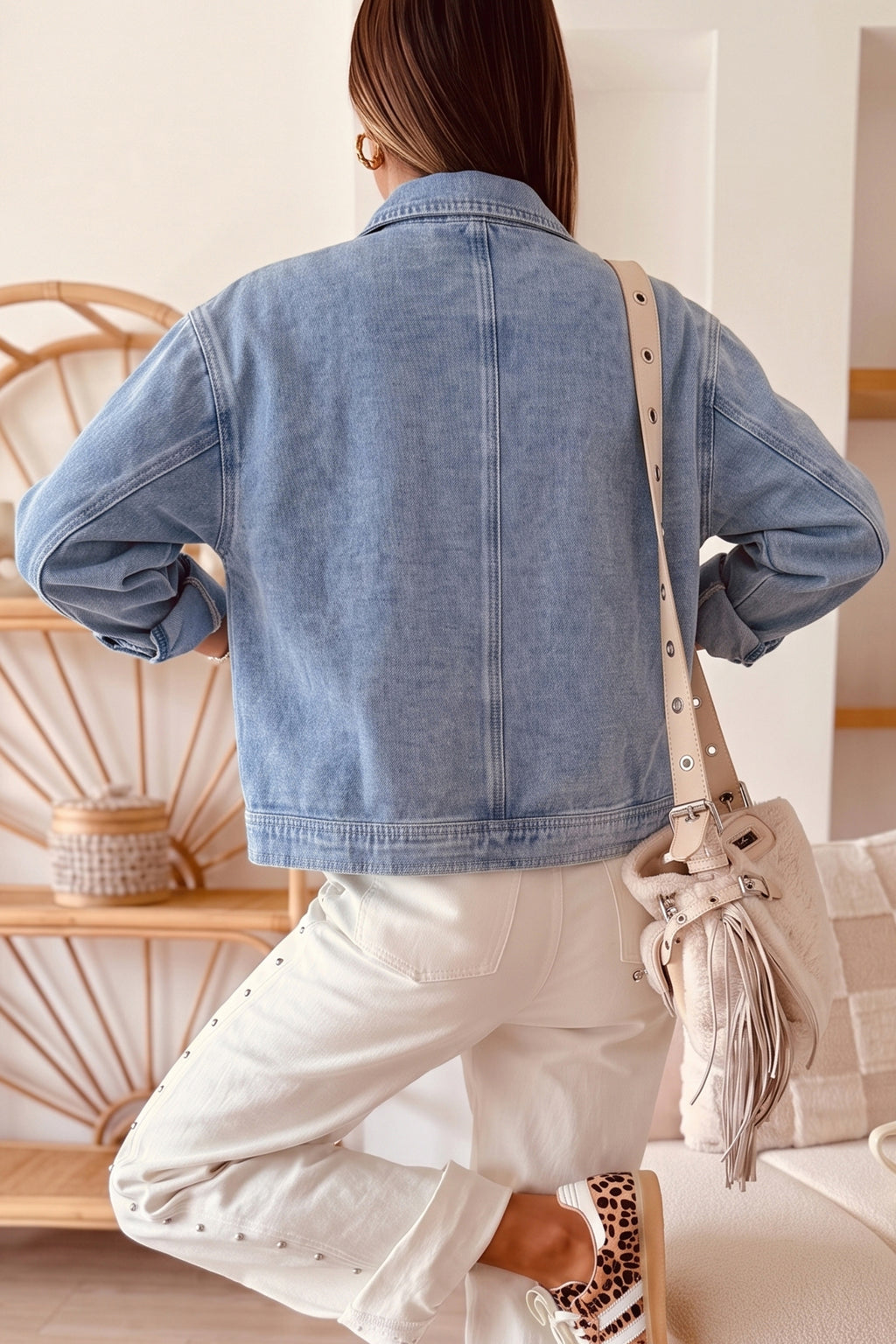 Studded Zip-Up Denim Jacket with Rivet Pockets