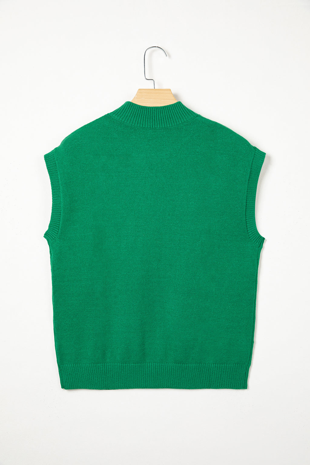 Bright Green Corded Horseshoes Ribbed Trim Mock Neck Short Sleeve Sweater