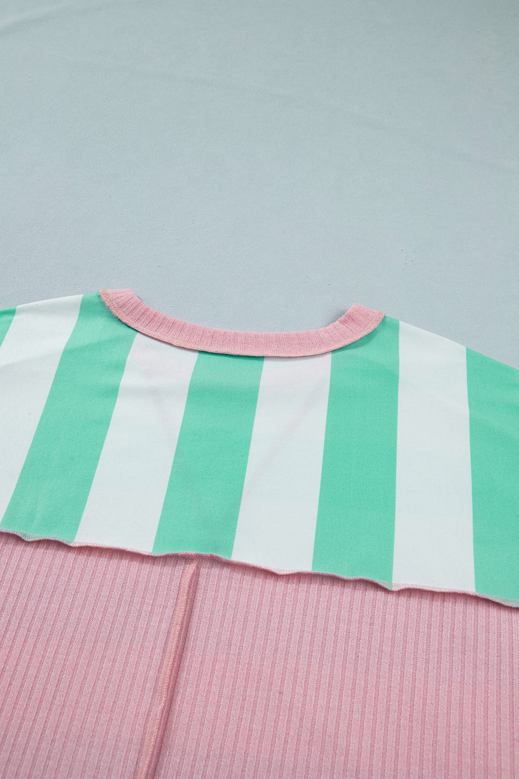 Pink Stripe Exposed Seam Ribbed Patchwork Oversized Tee