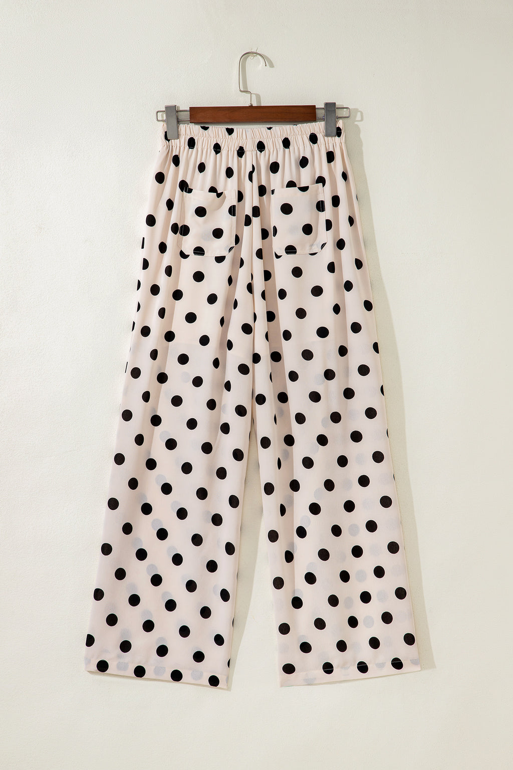 White Polka Dot Print Patched Pocket Loose Pants