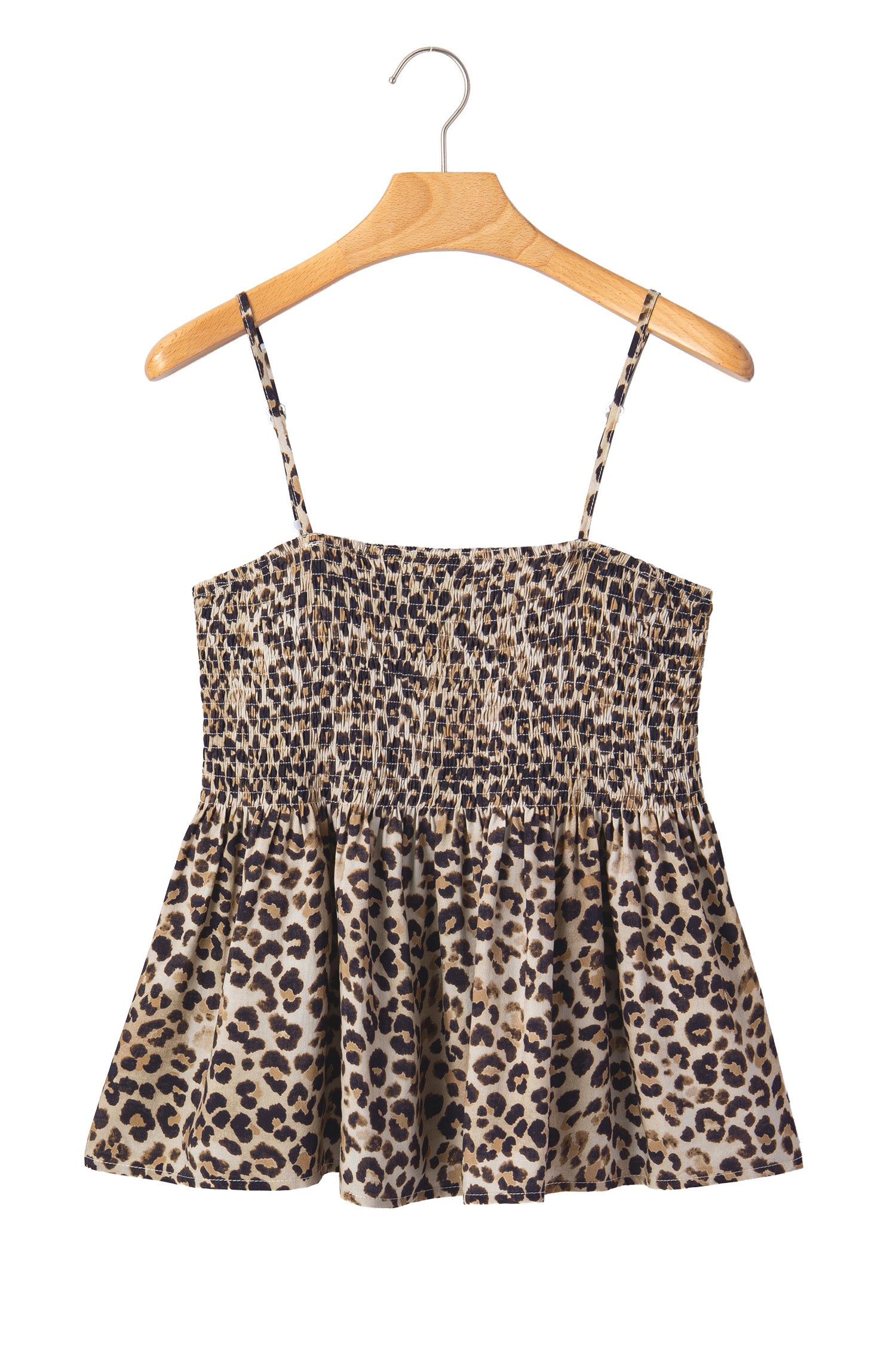 Multicolour Leopard Spaghetti Straps Shirred Ruffle Tank Top