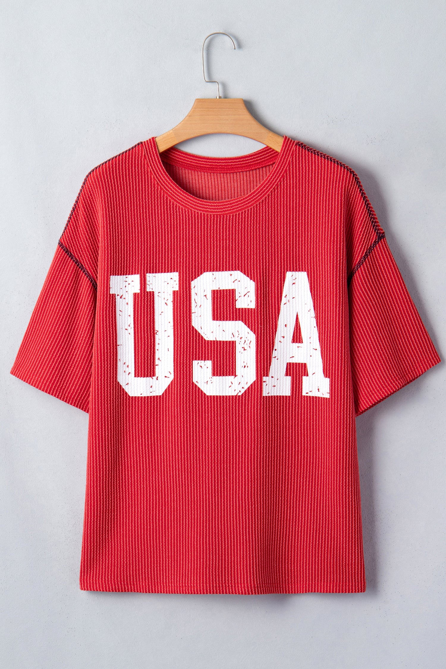 Beau Blue USA Graphic Half Sleeve Loose Ribbed Top