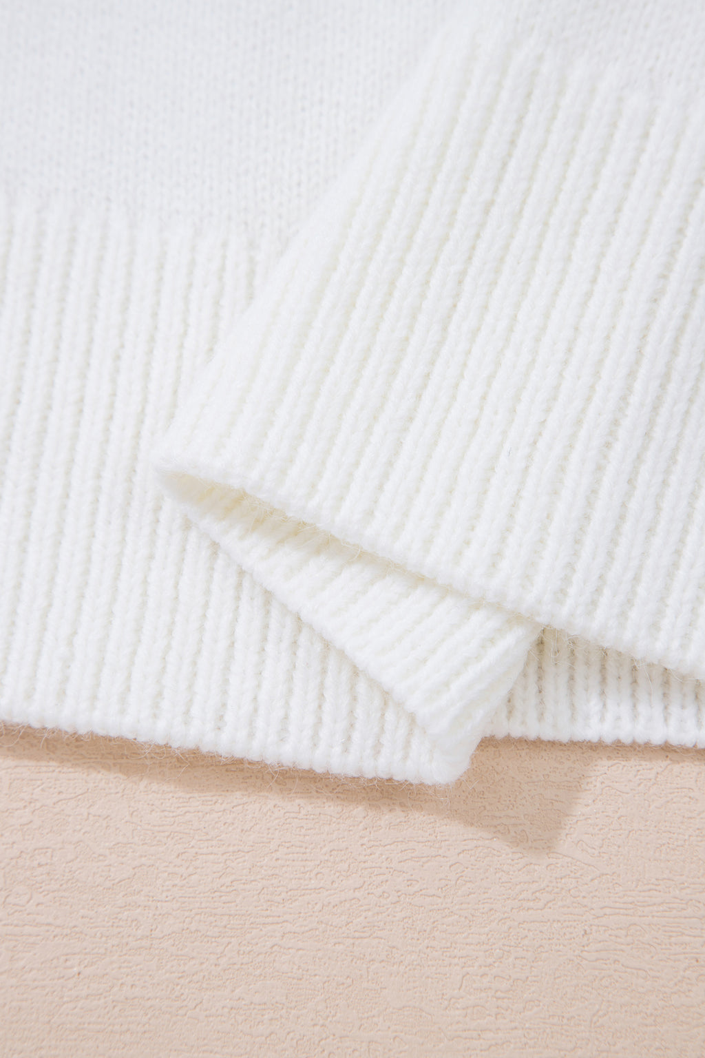 White Drop Shoulder Round Neck Long Sleeve Pullover Sweater