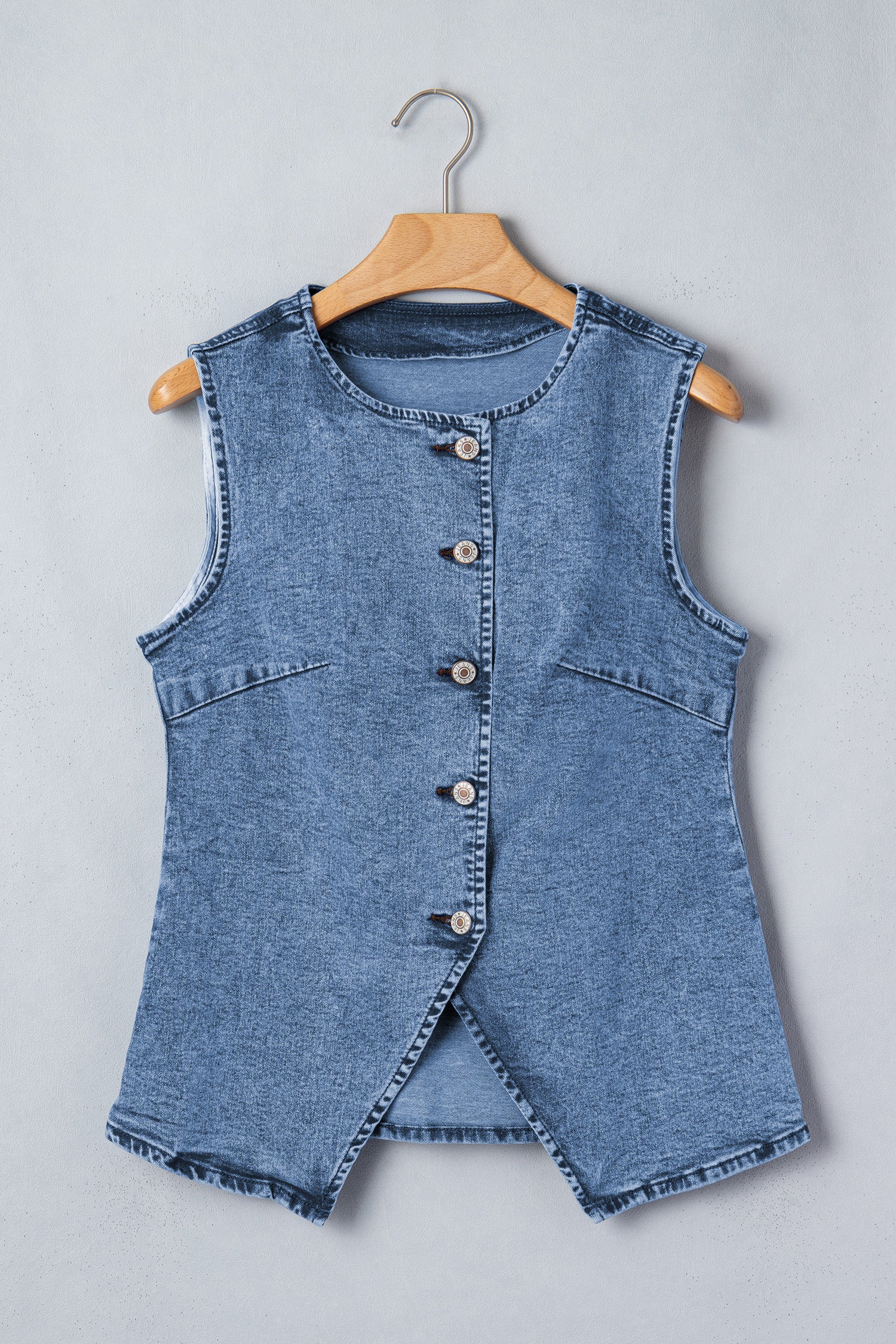 Ashleigh Blue Buttoned Front Slit Denim Vest